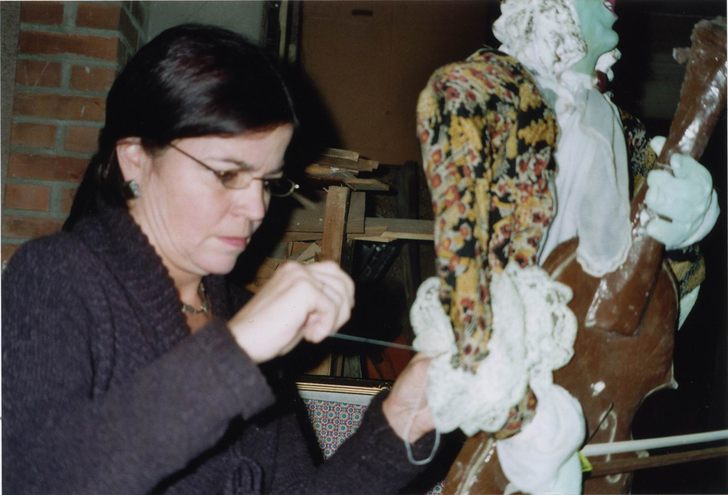 Particolare del restauro di un personaggio del Maestro di Cappella